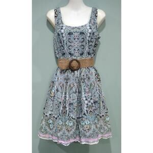 Nine West Belted‎ Sleeveless Dress, Aqua Multi, Size 4